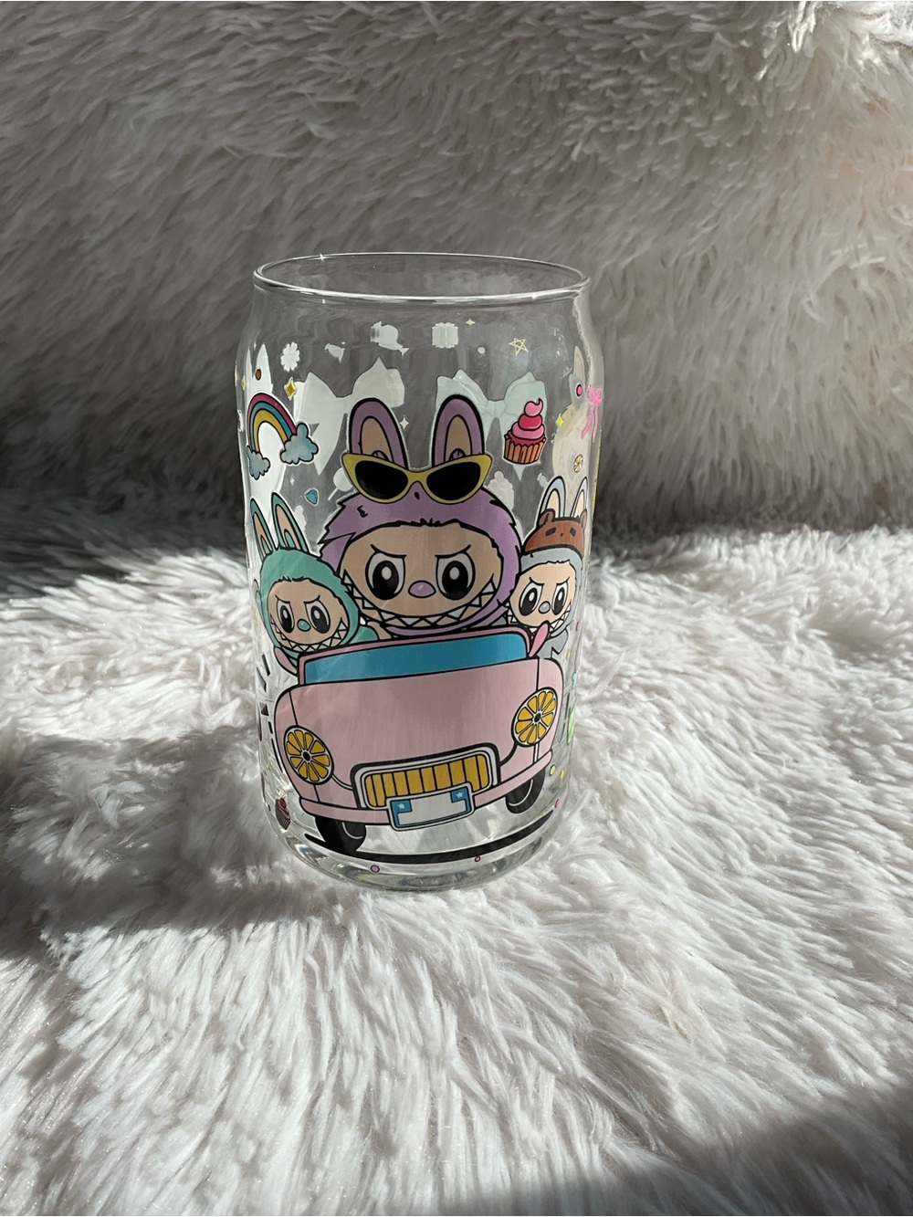 Labubu Roadtrip Glass Cup - Playful Party Drinkware